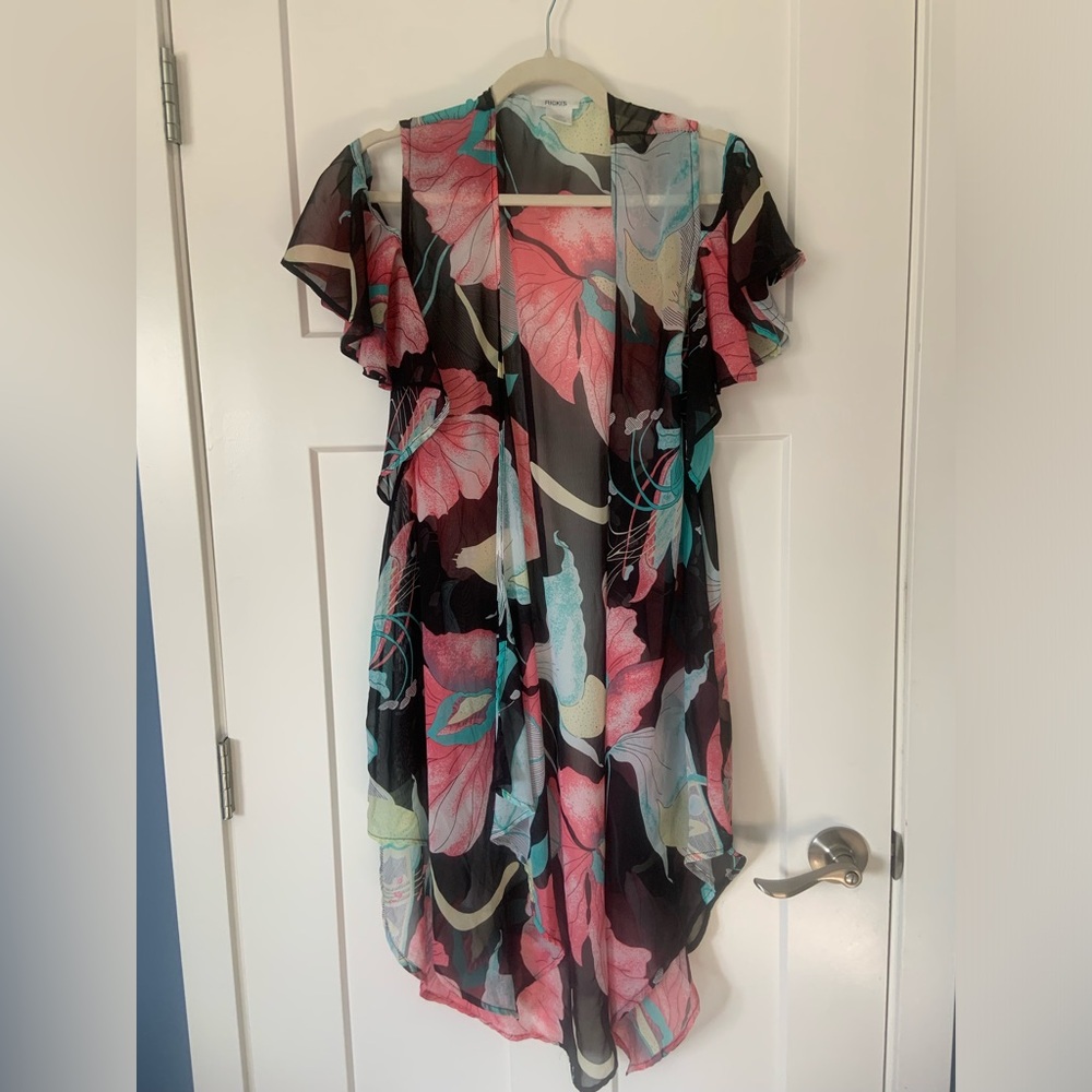 Ricki’s floral cold shoulder/ open shoulder chiffon kimono/wrap